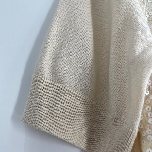 NWT Talbots Cream Sequin Front Short Sleeve Cardigan Womens Size Large Petite - Picture 9 of 10